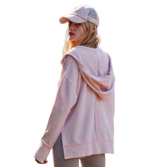 Free People Movement Only One Hoodie in Pink Full Zip Oversized Soft - Picture 2 of 3